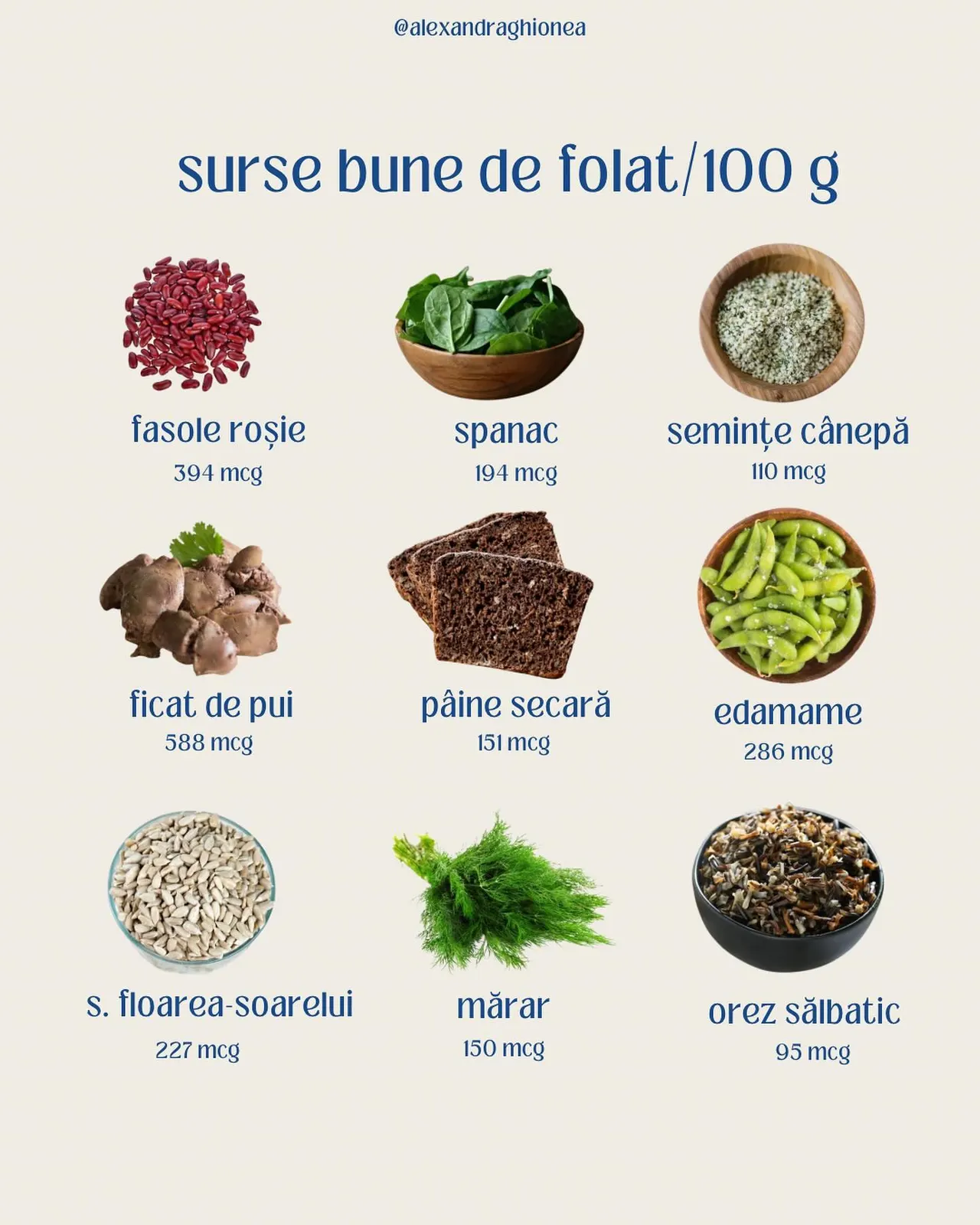 surse bune de folat/100 g