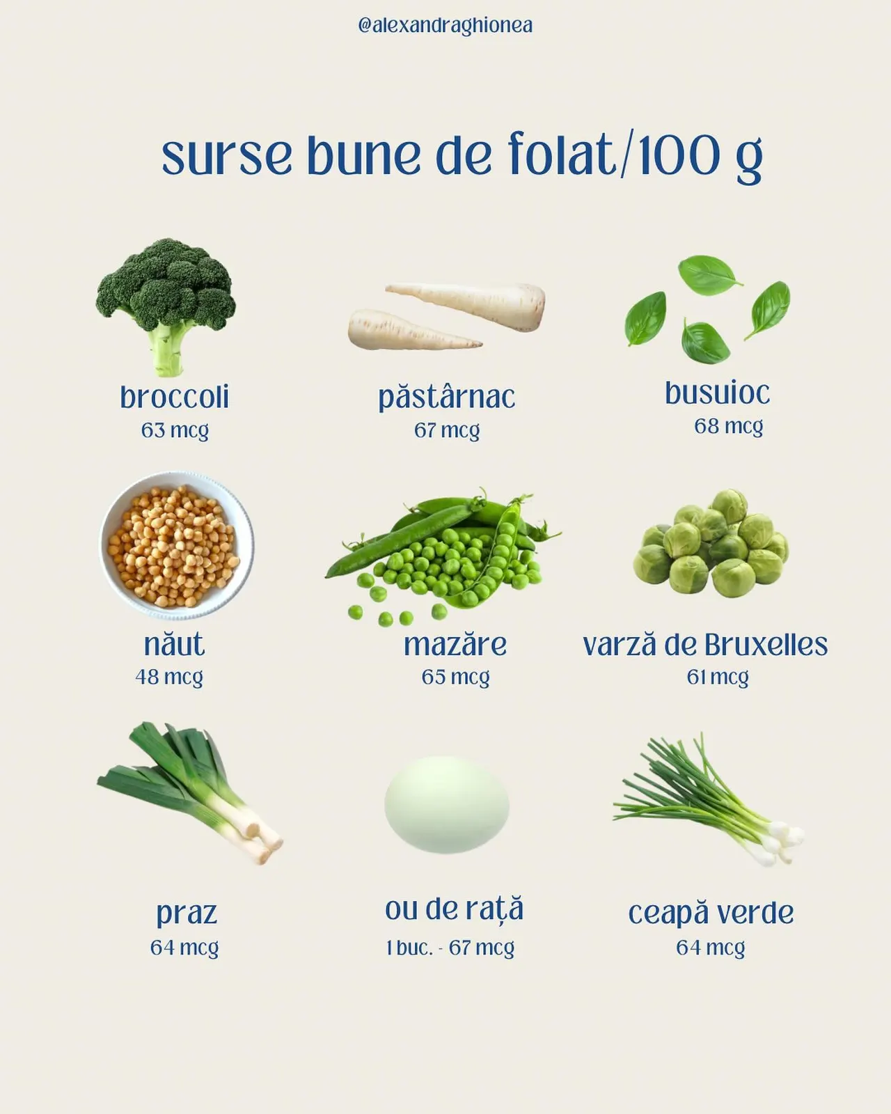 surse bune de folat/100 g