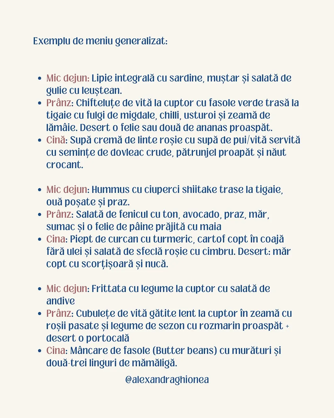 Exemplu de meniu generalizat: