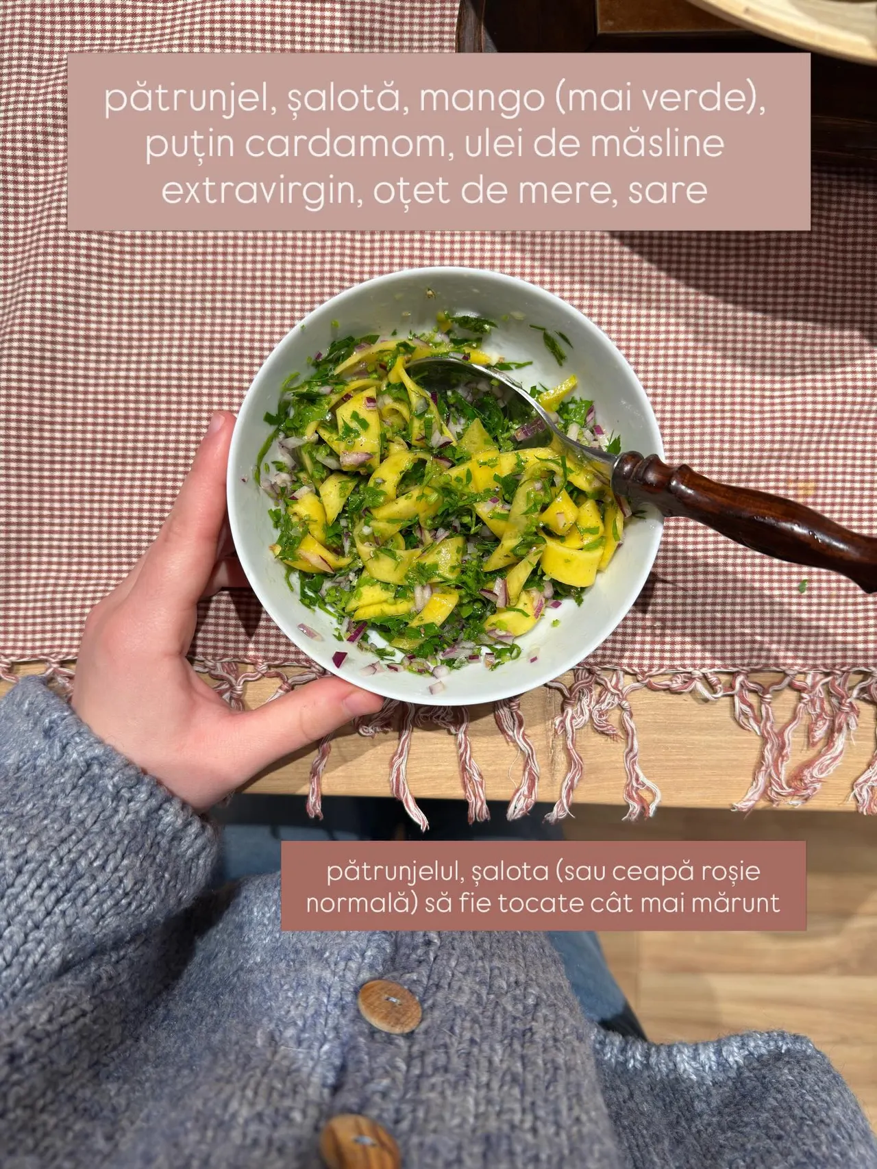 pătrunjel, șalotă, mango (mai verde),