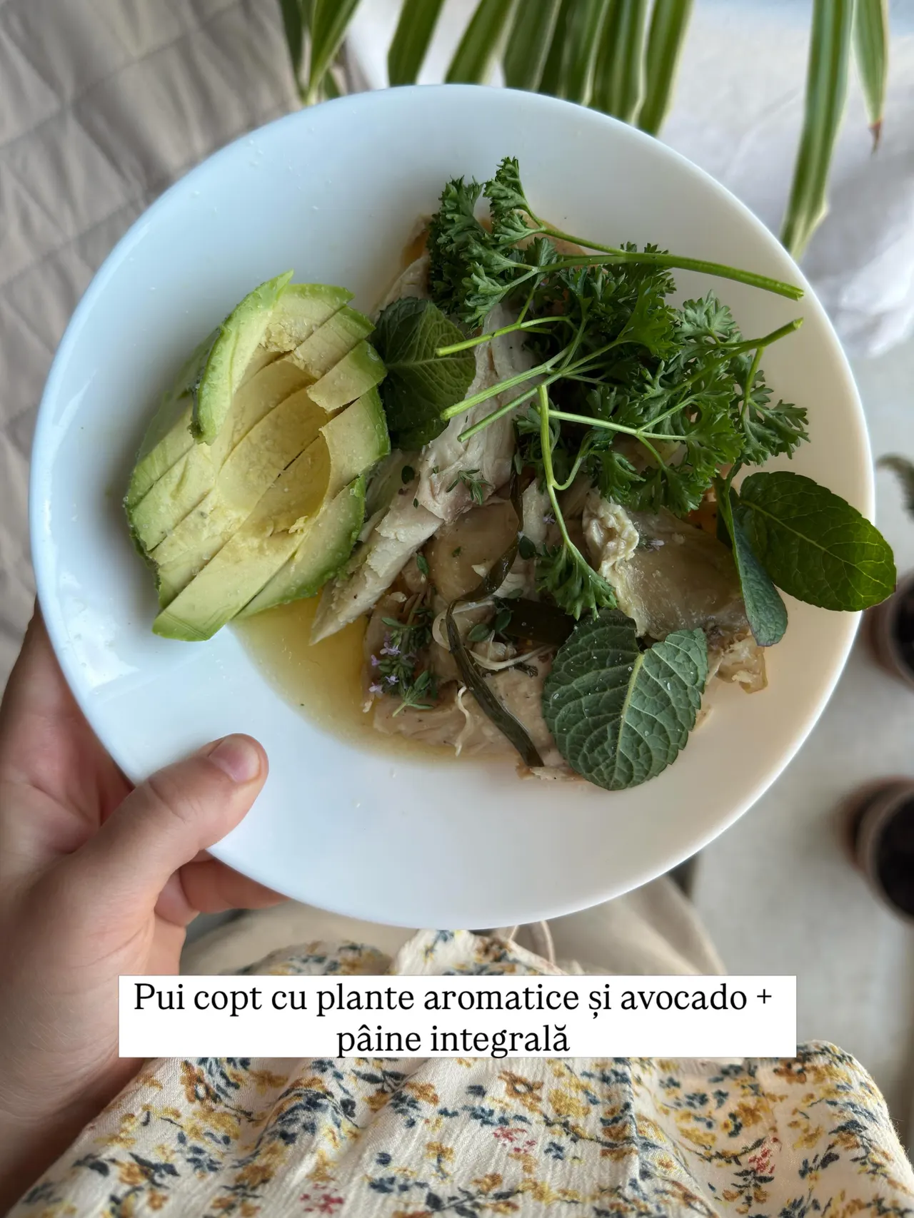 Pui copt cu plante aromatice și avocado +